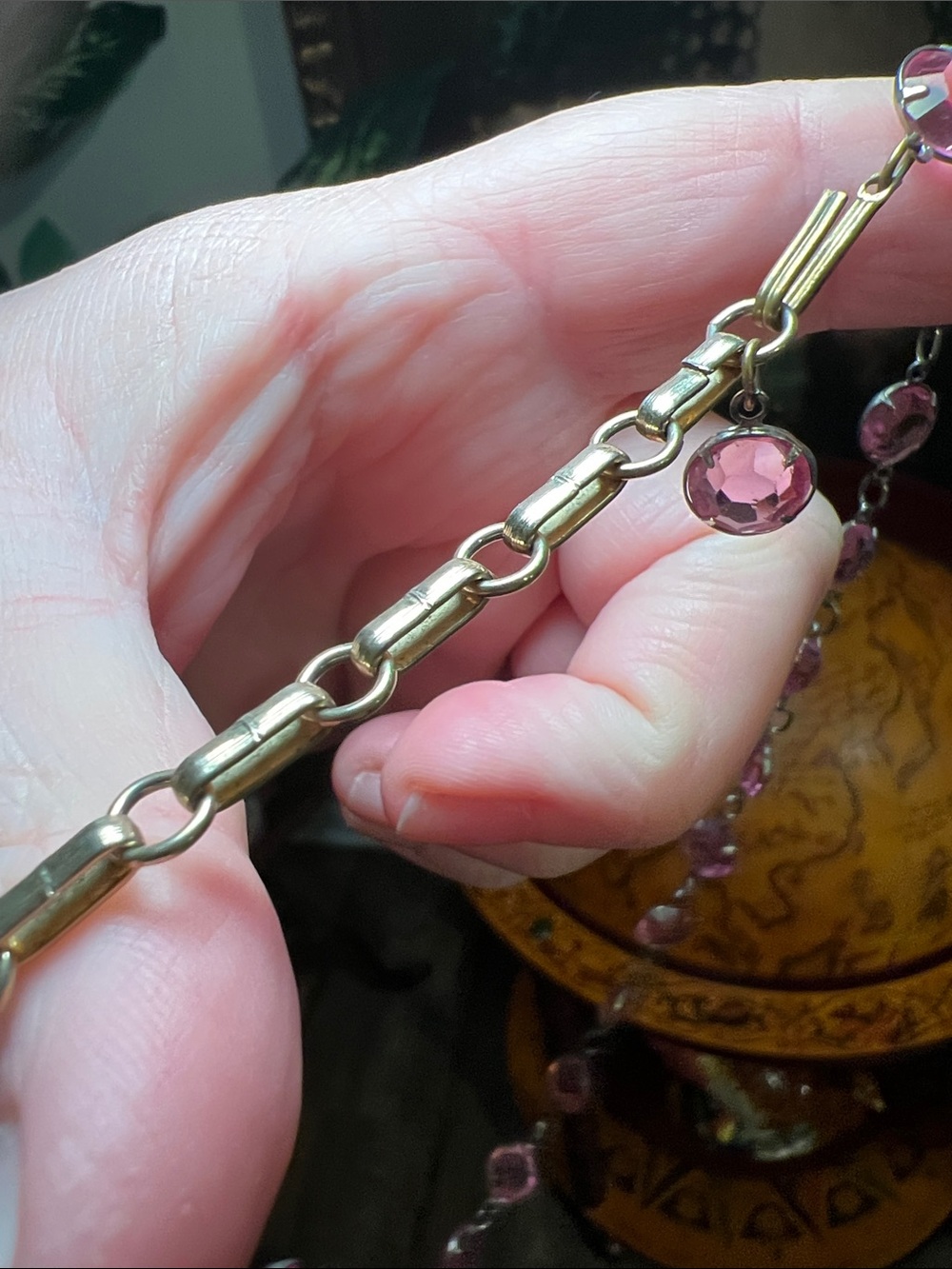 Antique Art Deco Pink Riviere Faceted Paste Glass Open Back Gem Choker Necklace - Picture 5 of 7